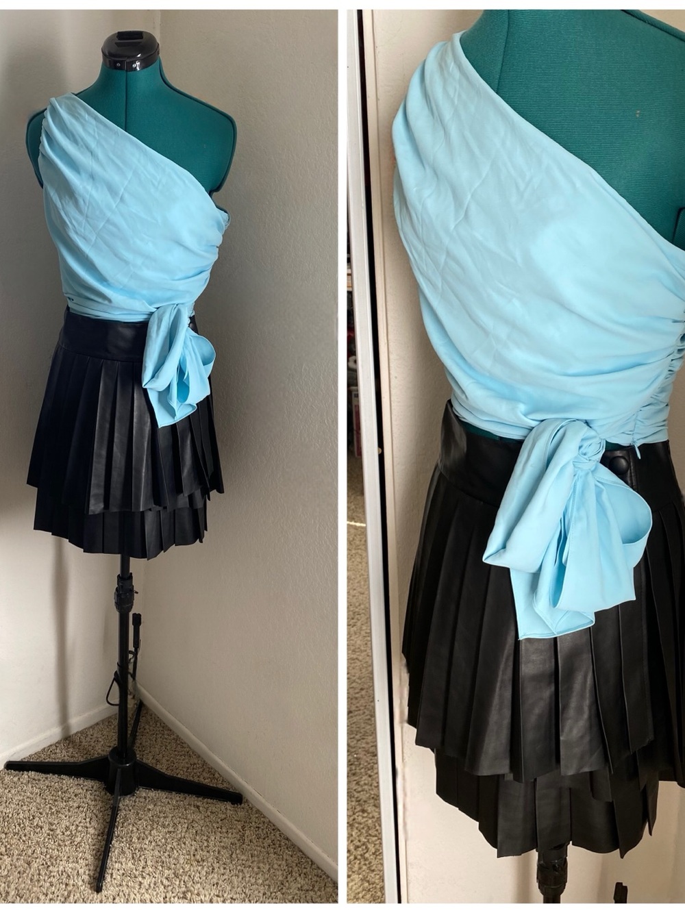 Amanda Uprichard One-Shoulder Sky Blue Wrap Top M